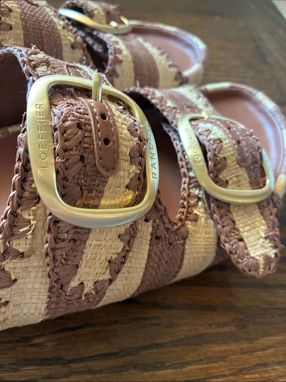 Loeffler Randall Nico Brown & Cream Raffia Sandals